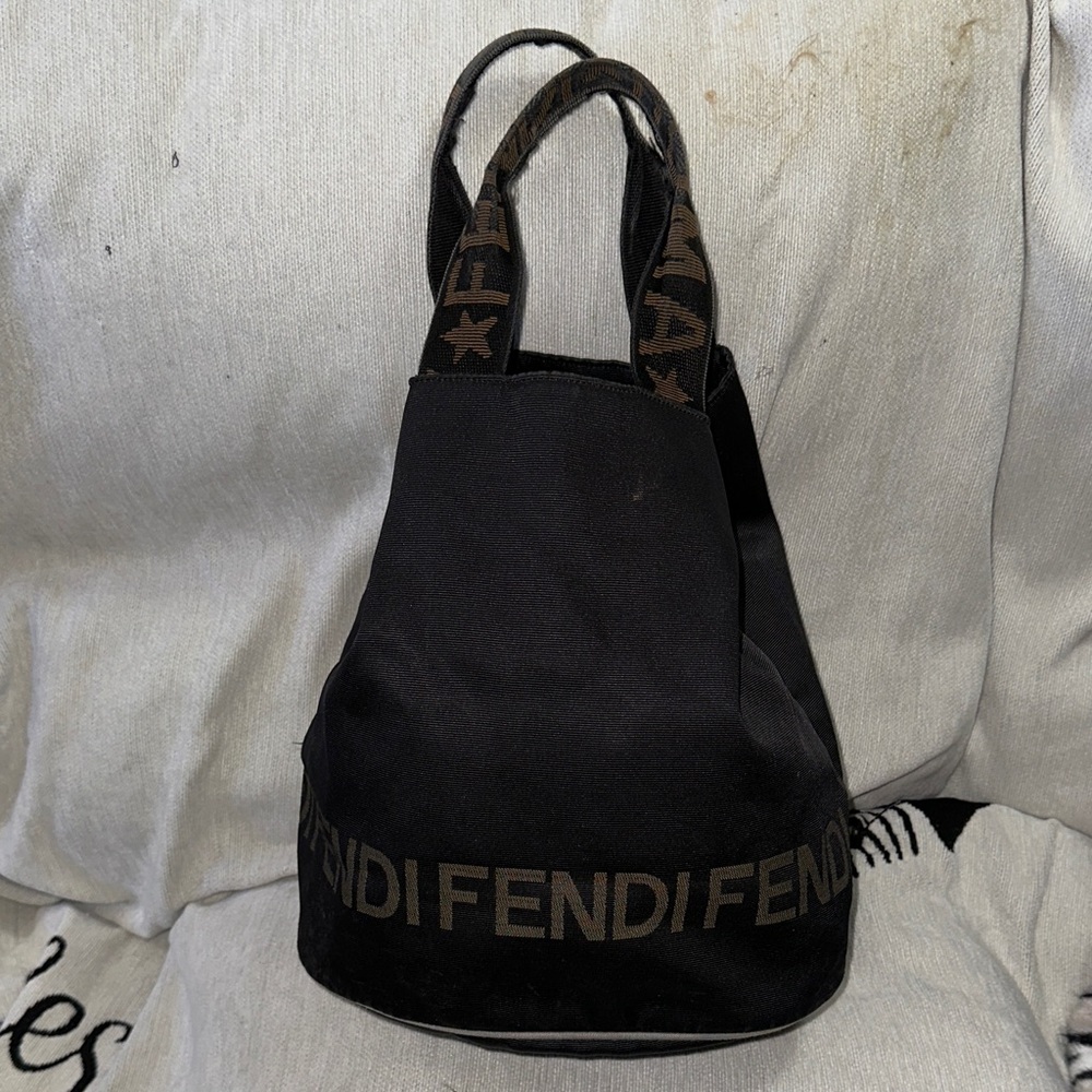 Fendi Black and Brown Nylon and canvas Logo Tote with leather accent damaged